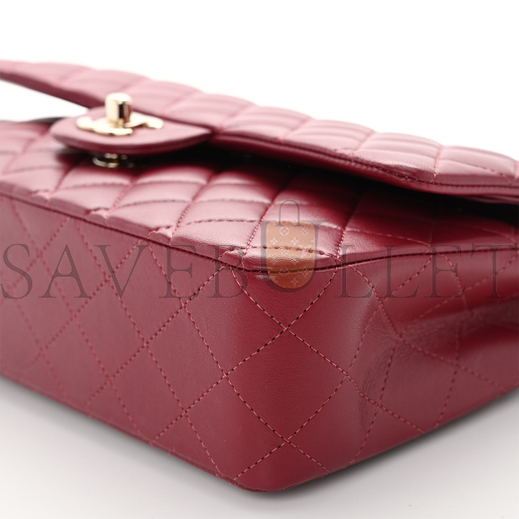 Ch*el calfskin quilted medium double flap dark red rose gold hardware (25*15*6cm)